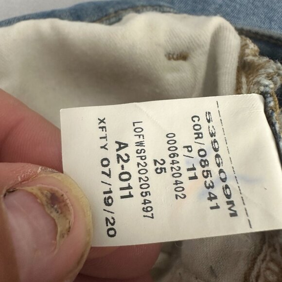 Loft Curvy High Waist Flare Crop Denim Jeans Size 0 Distressed Hem Blue - Picture 6 of 7